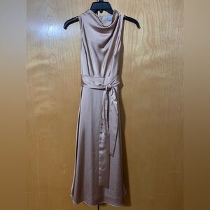 Antonio Melani Kinnon satin cowl neck toe waist sleeveless dress